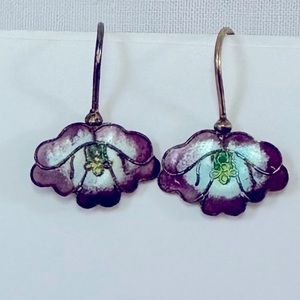 Vintage ENAMEL and gold flower earrings for pierced ears